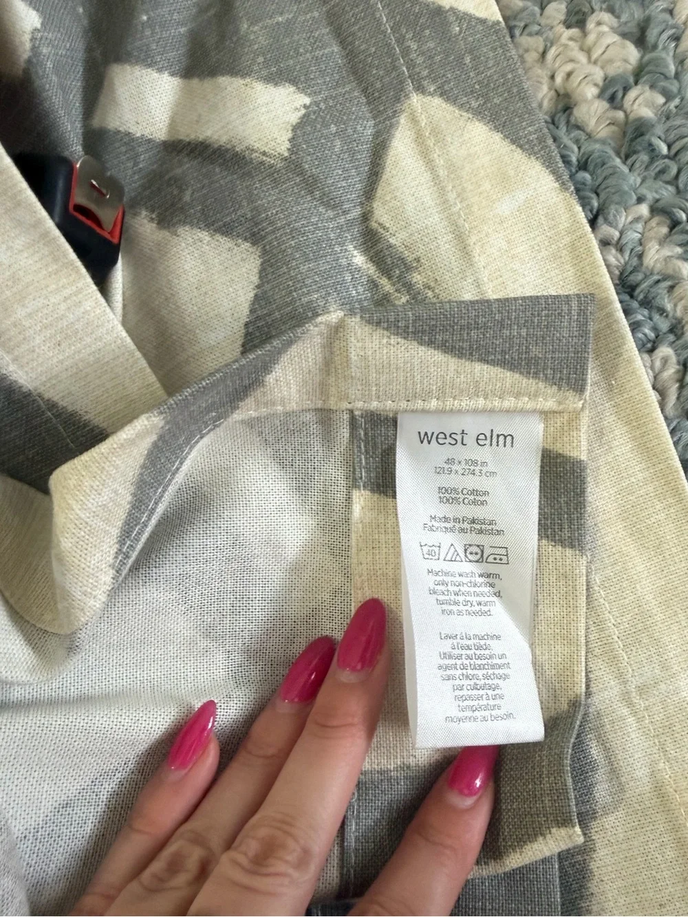 West Elm Cotton Canvas Scribble Lattice Gray and Cream Curtains 4 Panels 48x108